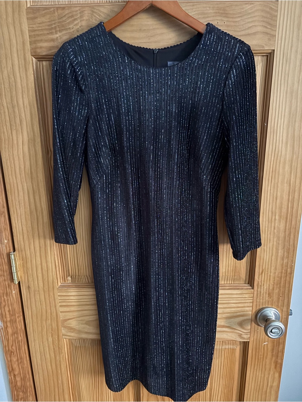 julia jordan Navy Metallic-Striped Long Sleeve Sheath Dress